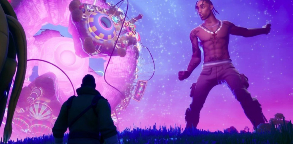 Travis Scott on stage in Fortnite, a metaverse concert with 12.3 million concert goers!
