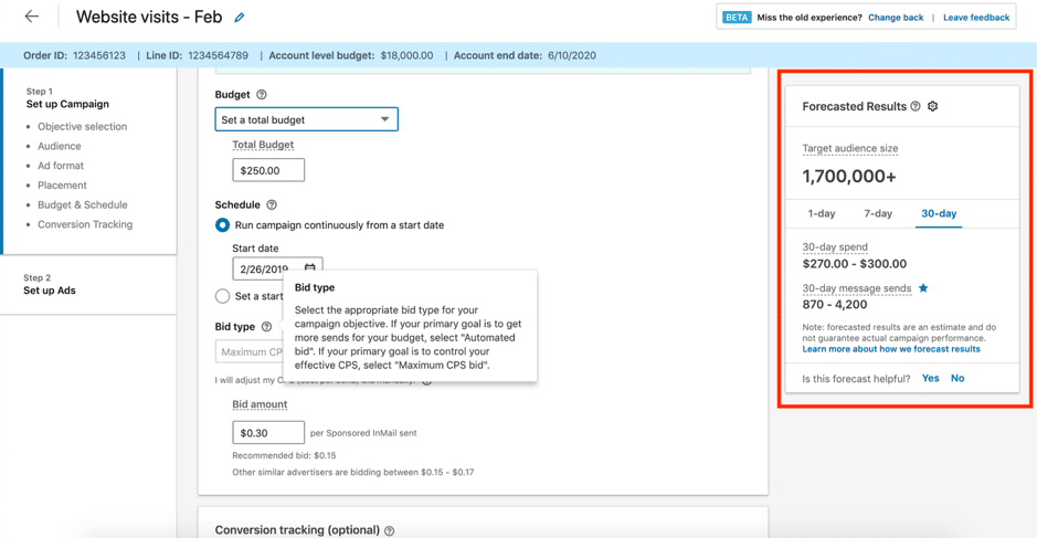 LinkedIn的預計受眾結果有助制定廣告策略和預算