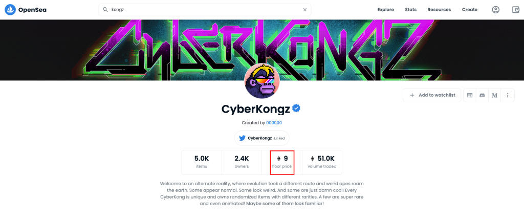 CyberKongz floor price as of Feb 2022